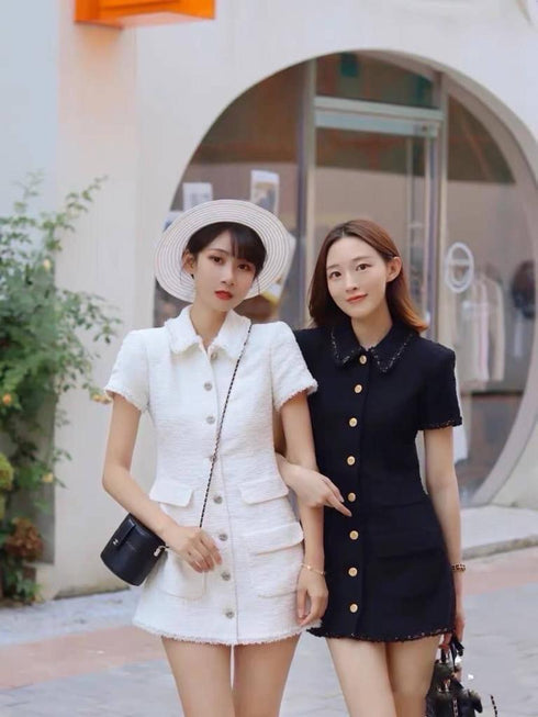 HELLO FASHION Tweed Single Breasted Dress